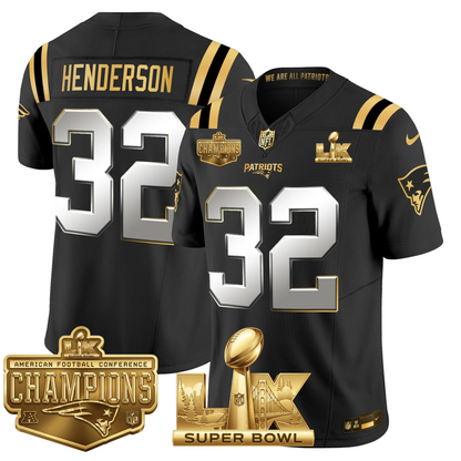 NE AFC Champs & S.B LX Patch Limited Gold Jersey - All Stitched