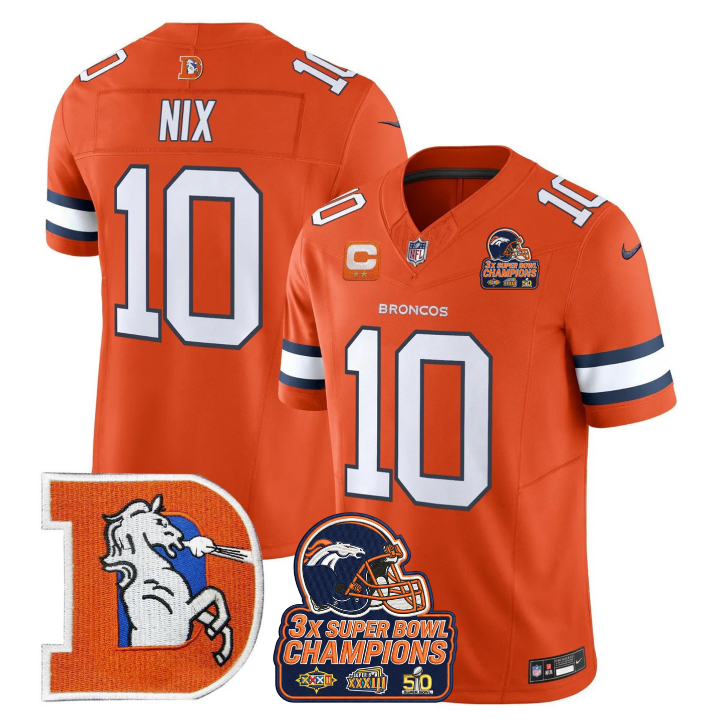 DEN Throwback 3-Times Champions Patch Vapor Limited Jersey V3 - All Stitched