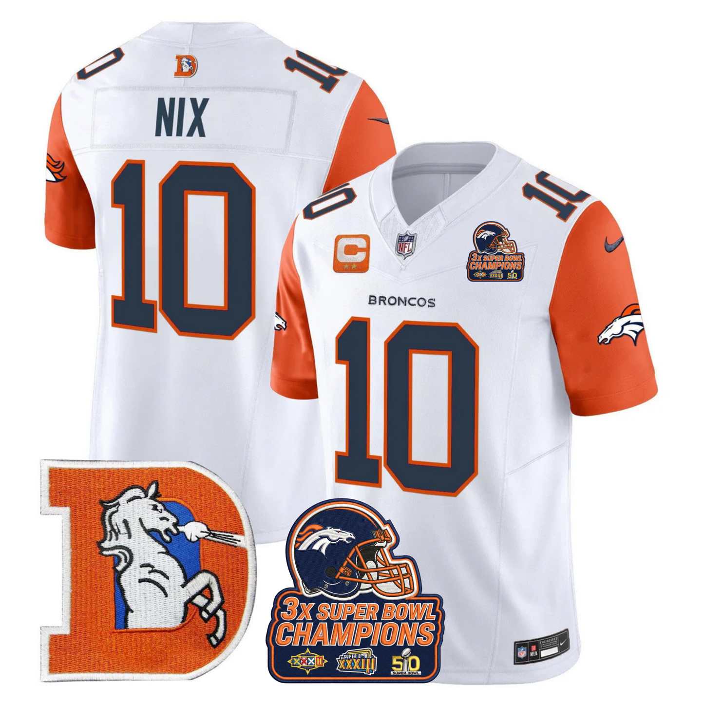 DEN Throwback 3-Times Champions Patch Vapor Limited Jersey V3 - All Stitched