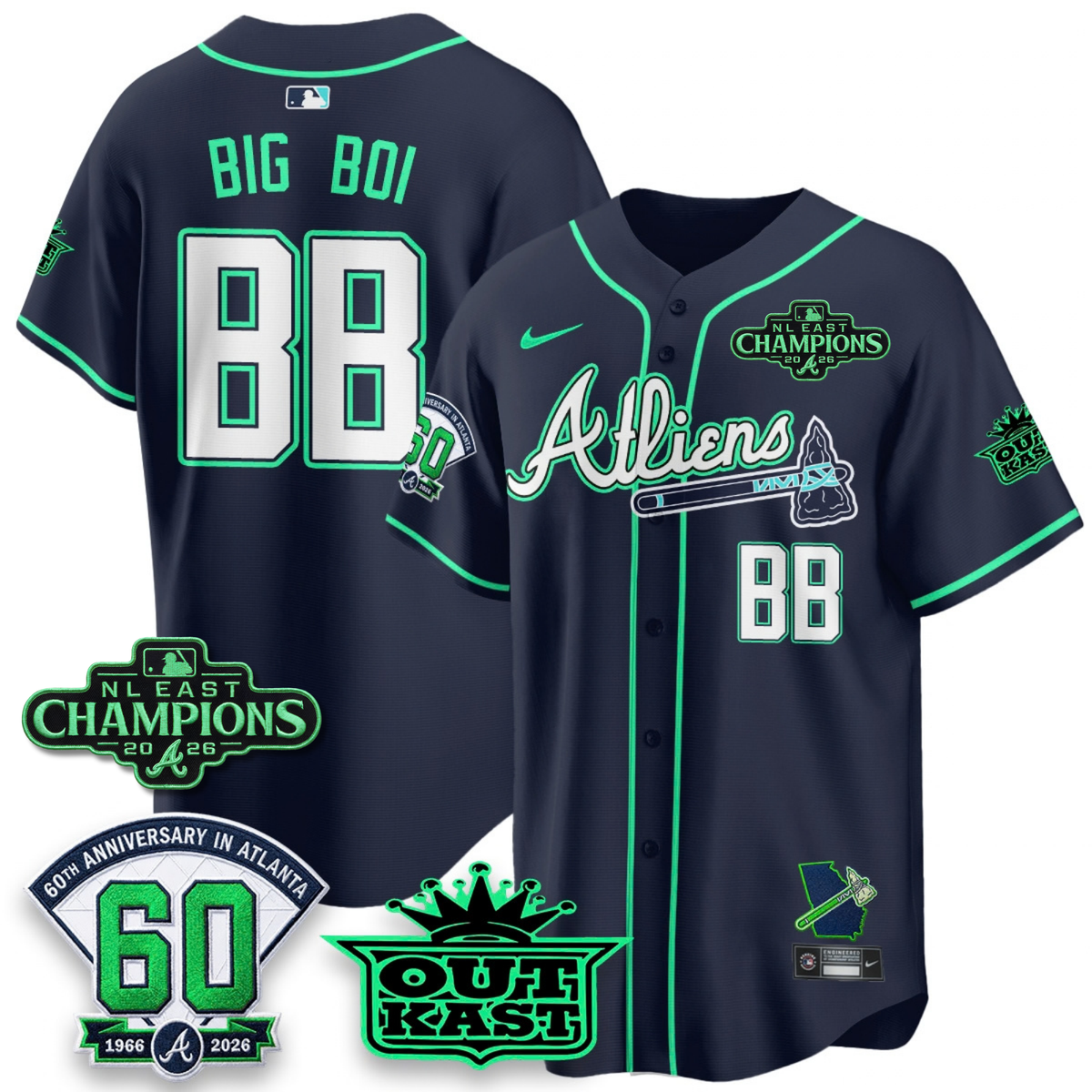 ATL 2026 NL East Champs Atliens Cool Base Galaxy Version Jersey - Stitched