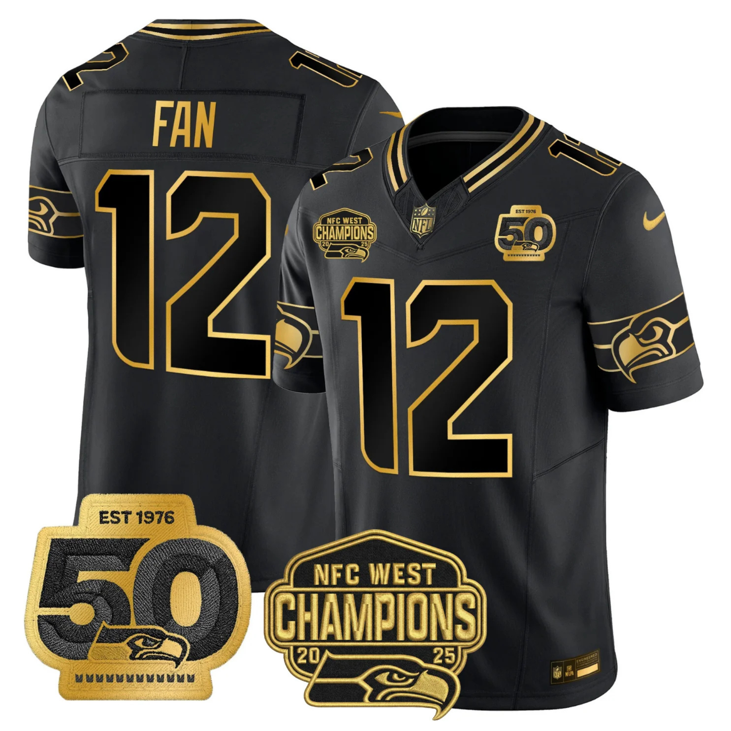 SEA 50th & NFC West Champions Patch Gold Vapor Limited Jersey - All Stitched