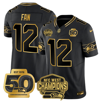 SEA 50th & NFC West Champions Patch Gold Vapor Limited Jersey - All Stitched
