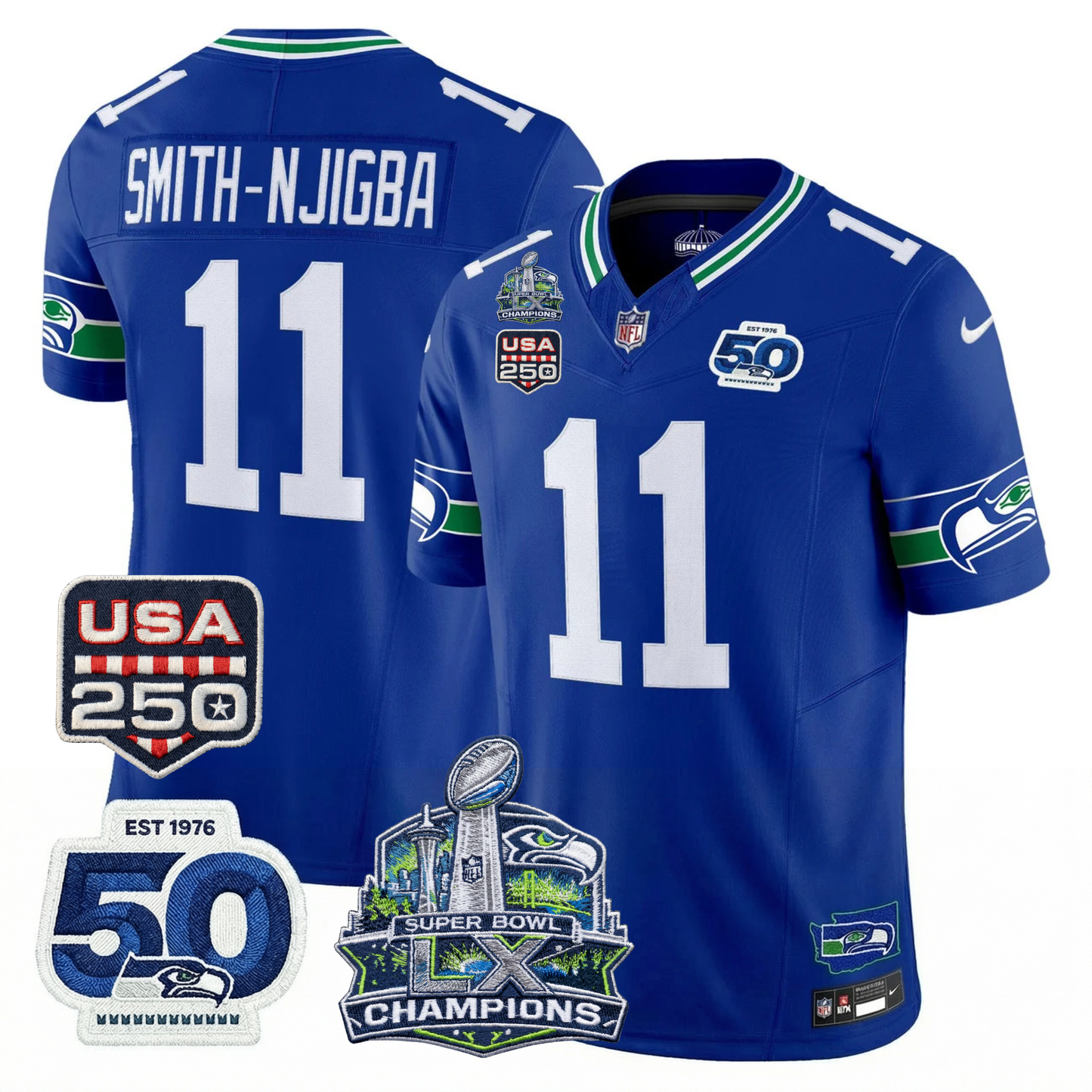 SEA S.Bowl LX Champions Patch Vapor Limited Jersey - All Stitched
