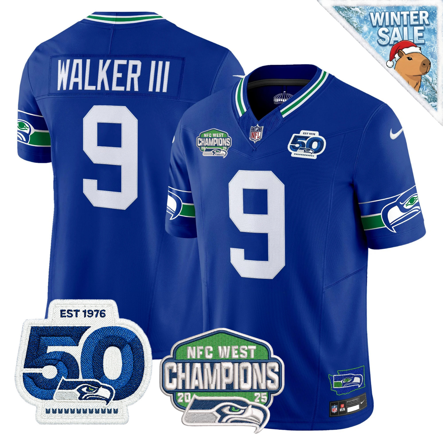 Seattle Seahawks 50th & NFC West Champions Patch Vapor Limited Jersey - Stitched