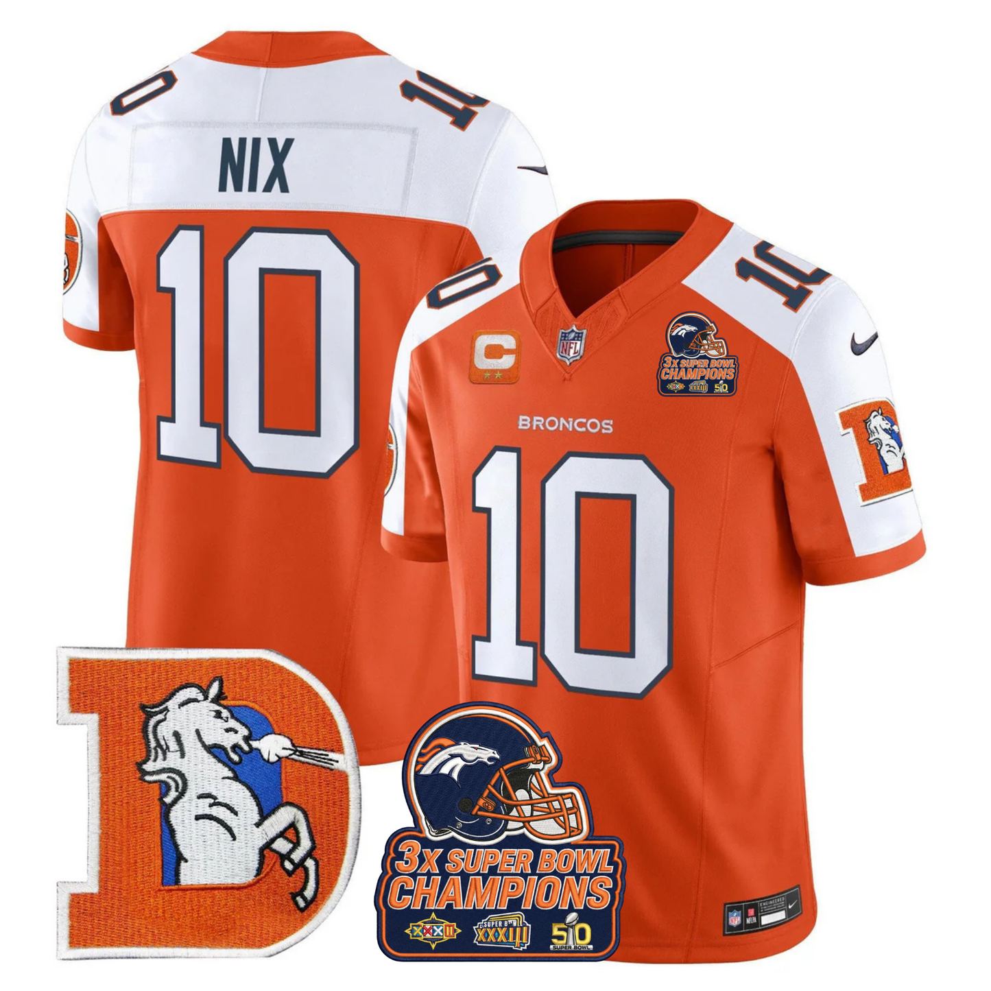 DEN Throwback 3-Times Champions Patch Vapor Limited Jersey V3 - All Stitched
