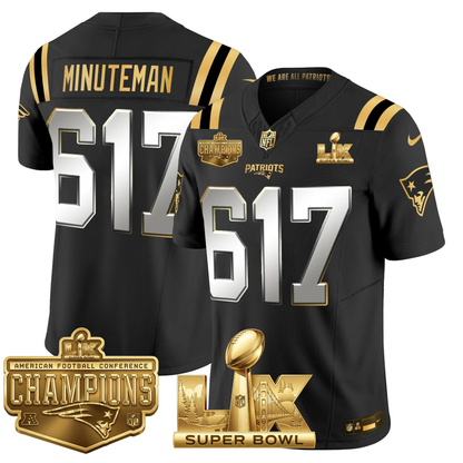 NE AFC Champs & S.B LX Patch Limited Gold Jersey - All Stitched