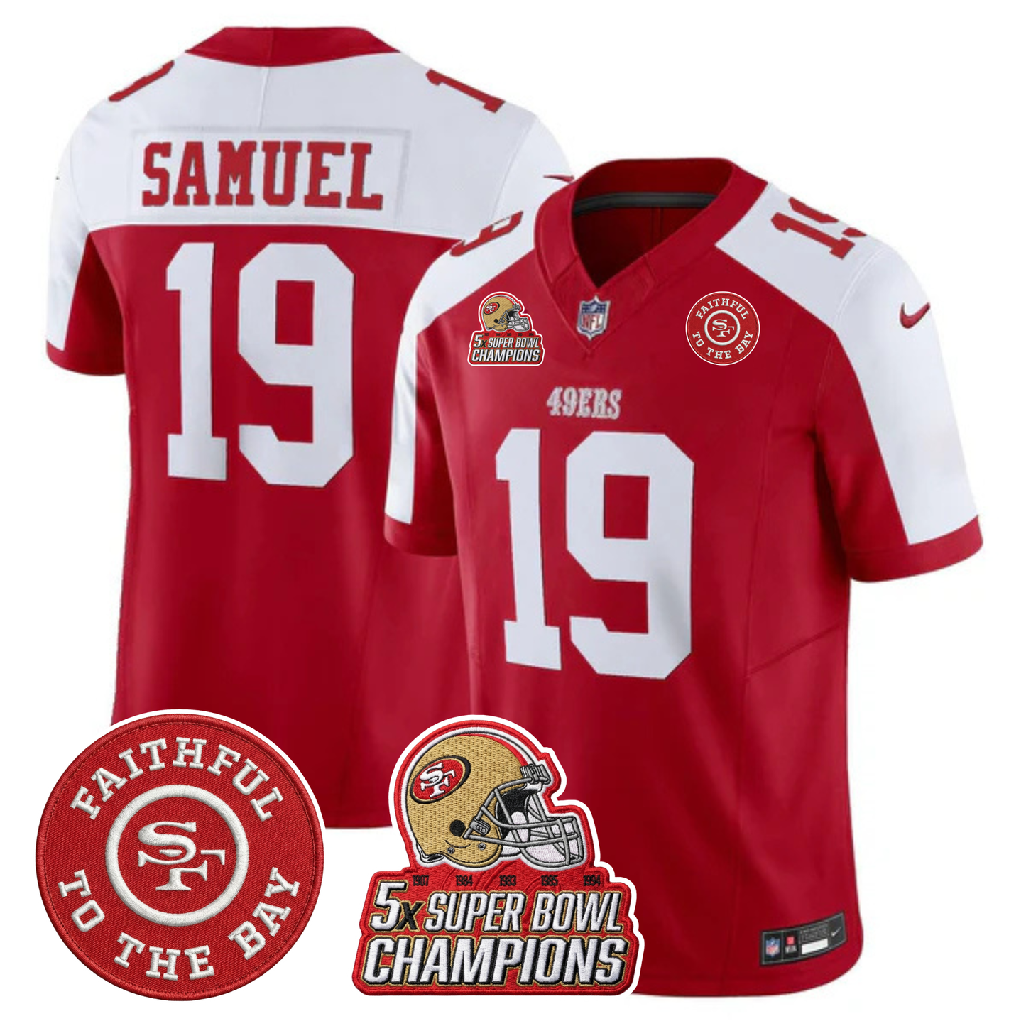 49ers 5x Champs & Faithful To The Bay Patch Vapor Limited Jersey - All Stitched