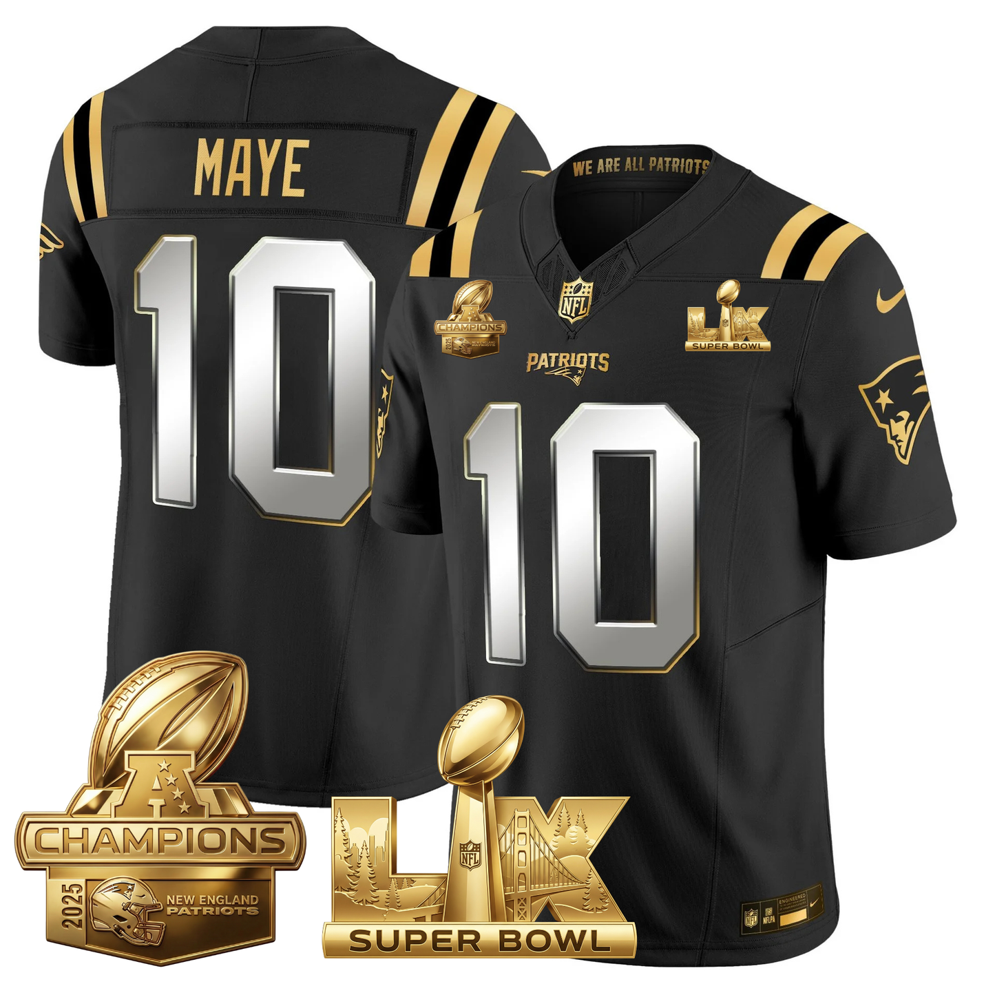 NE 2025 AFC Champions Vapor Limited Gold Jersey V2 - All Stitched