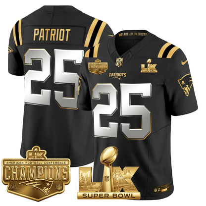 NE AFC Champs & S.B LX Patch Limited Gold Jersey - All Stitched