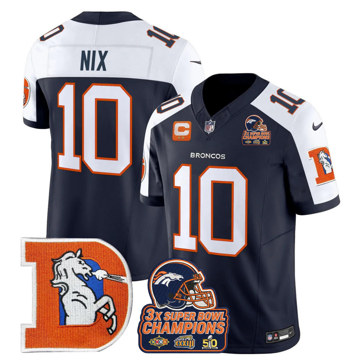 DEN Throwback 3-Times Champions Patch Vapor Limited Jersey V3 - All Stitched