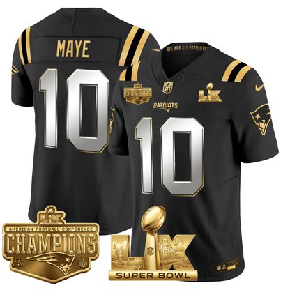 NE AFC Champs & S.B LX Patch Limited Gold Jersey - All Stitched