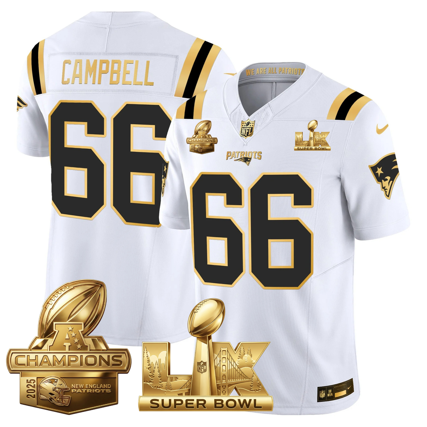 NE 2025 AFC Champions Vapor Limited Gold Jersey V2 - All Stitched