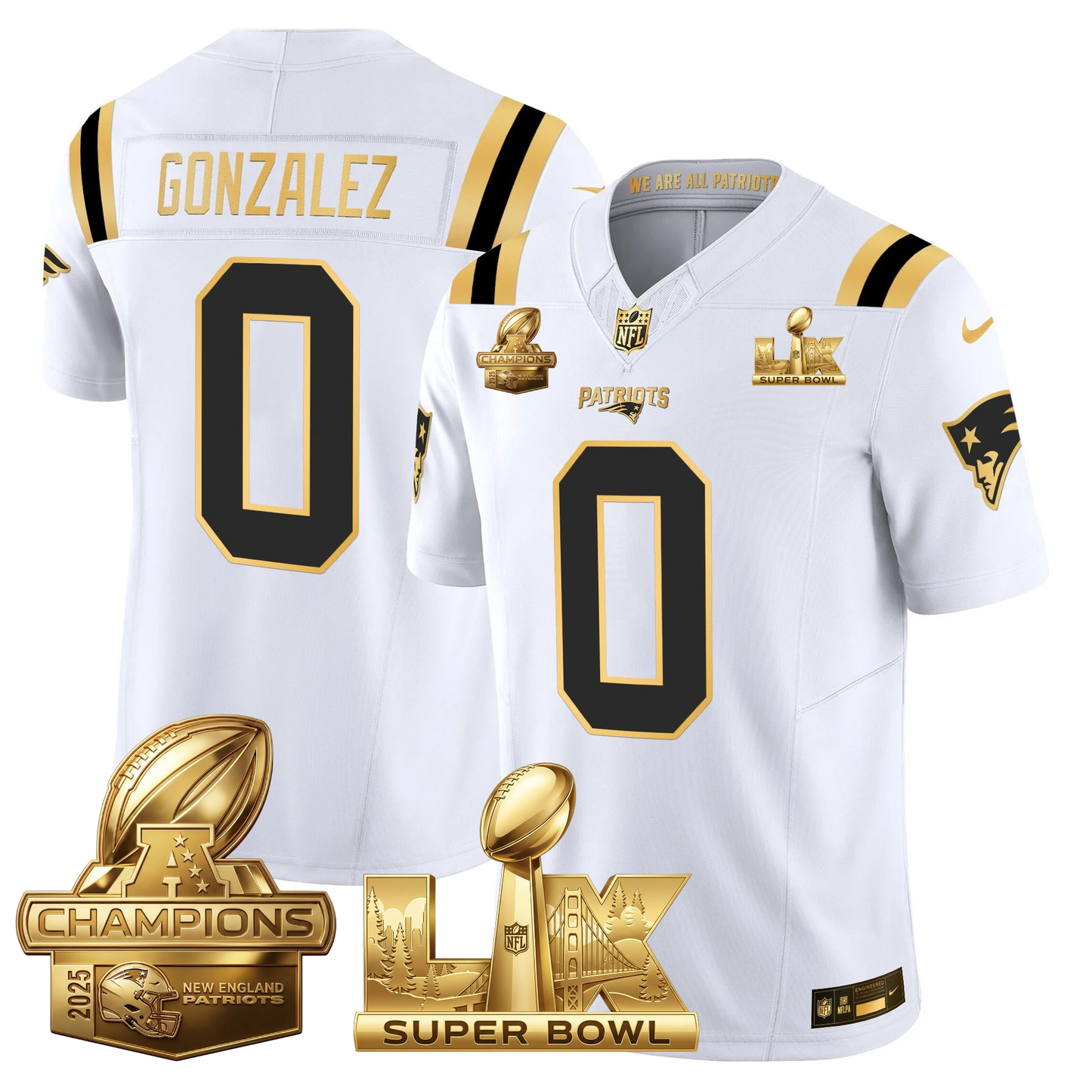 NE 2025 AFC Champions Vapor Limited Gold Jersey V2 - All Stitched