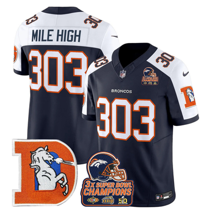 DEN Throwback 3-Times Champions Patch Vapor Limited Jersey V3 - All Stitched