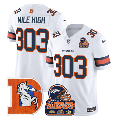 DEN Throwback 3-Times Champions Patch Vapor Limited Jersey V3 - All Stitched