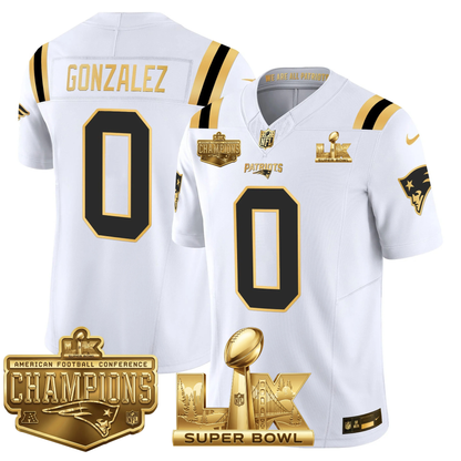 NE AFC Champs & S.B LX Patch Limited Gold Jersey - All Stitched