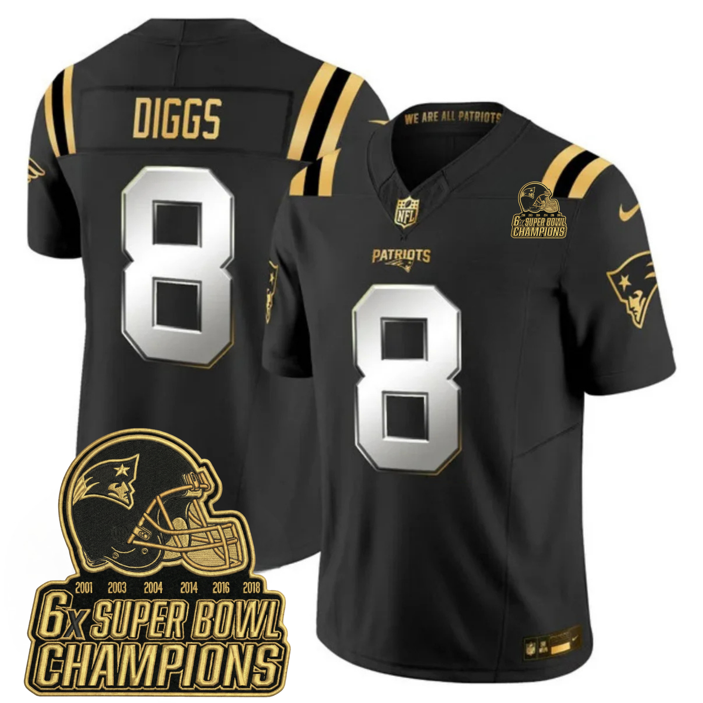 NE 6-Time Champions & Massachusetts Patch Vapor Limited Jersey V3- All Stitched