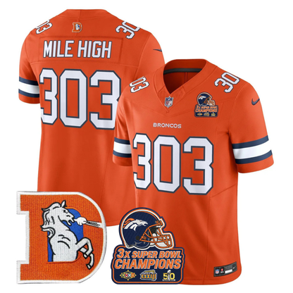 DEN Throwback 3-Times Champions Patch Vapor Limited Jersey V3 - All Stitched