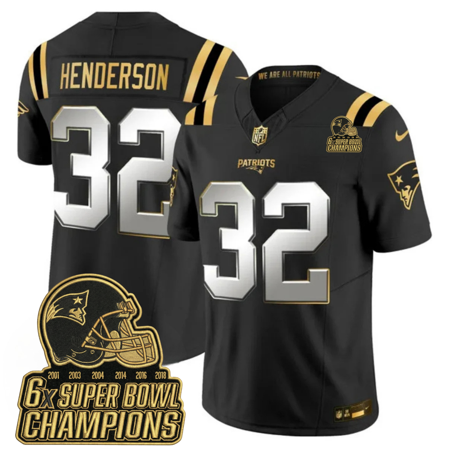 NE 6-Time Champions & Massachusetts Patch Vapor Limited Jersey V3- All Stitched
