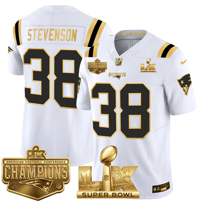 NE AFC Champs & S.B LX Patch Limited Gold Jersey - All Stitched