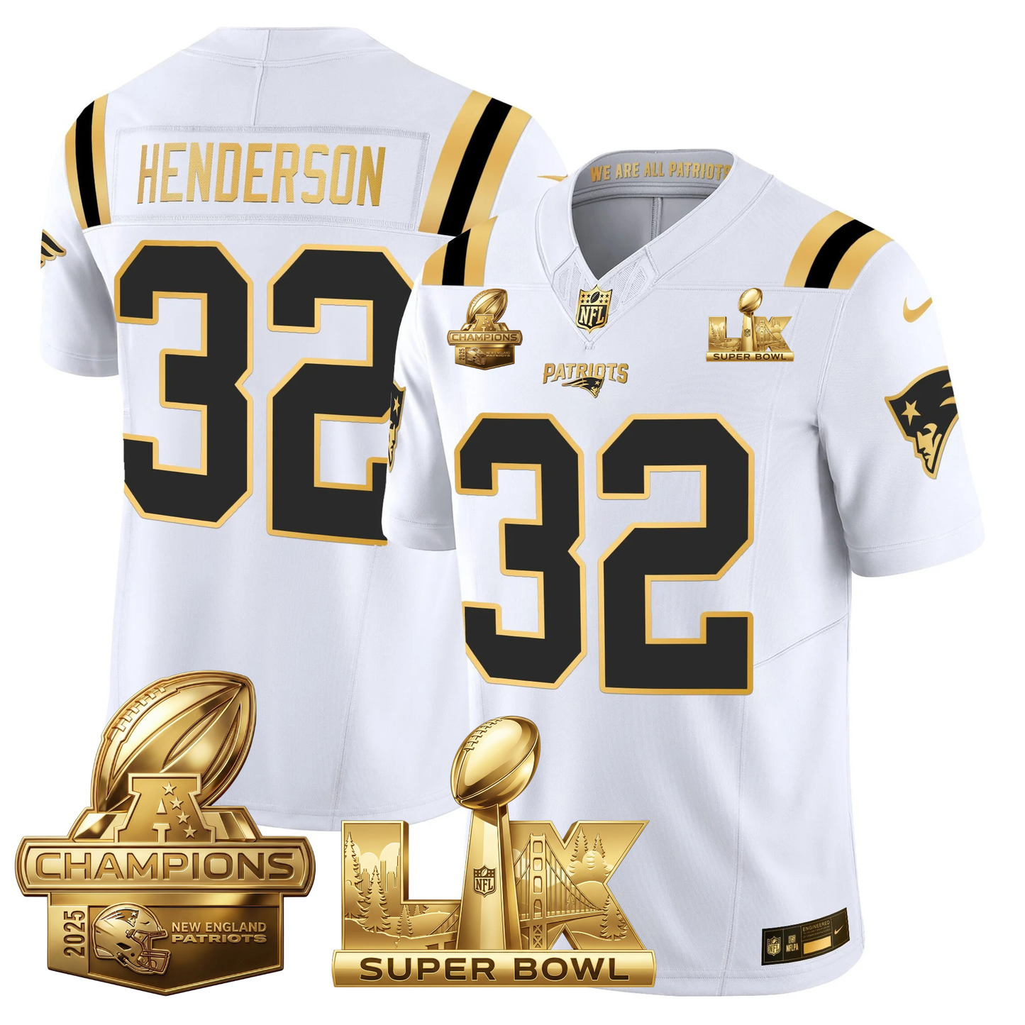 NE 2025 AFC Champions Vapor Limited Gold Jersey V2 - All Stitched