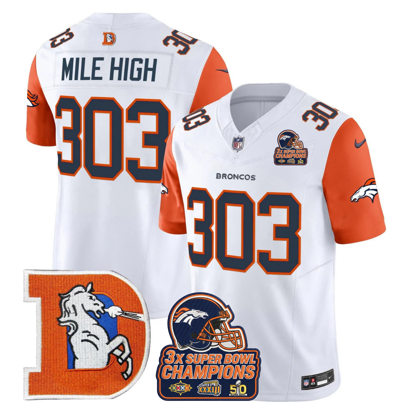 DEN Throwback 3-Times Champions Patch Vapor Limited Jersey V3 - All Stitched