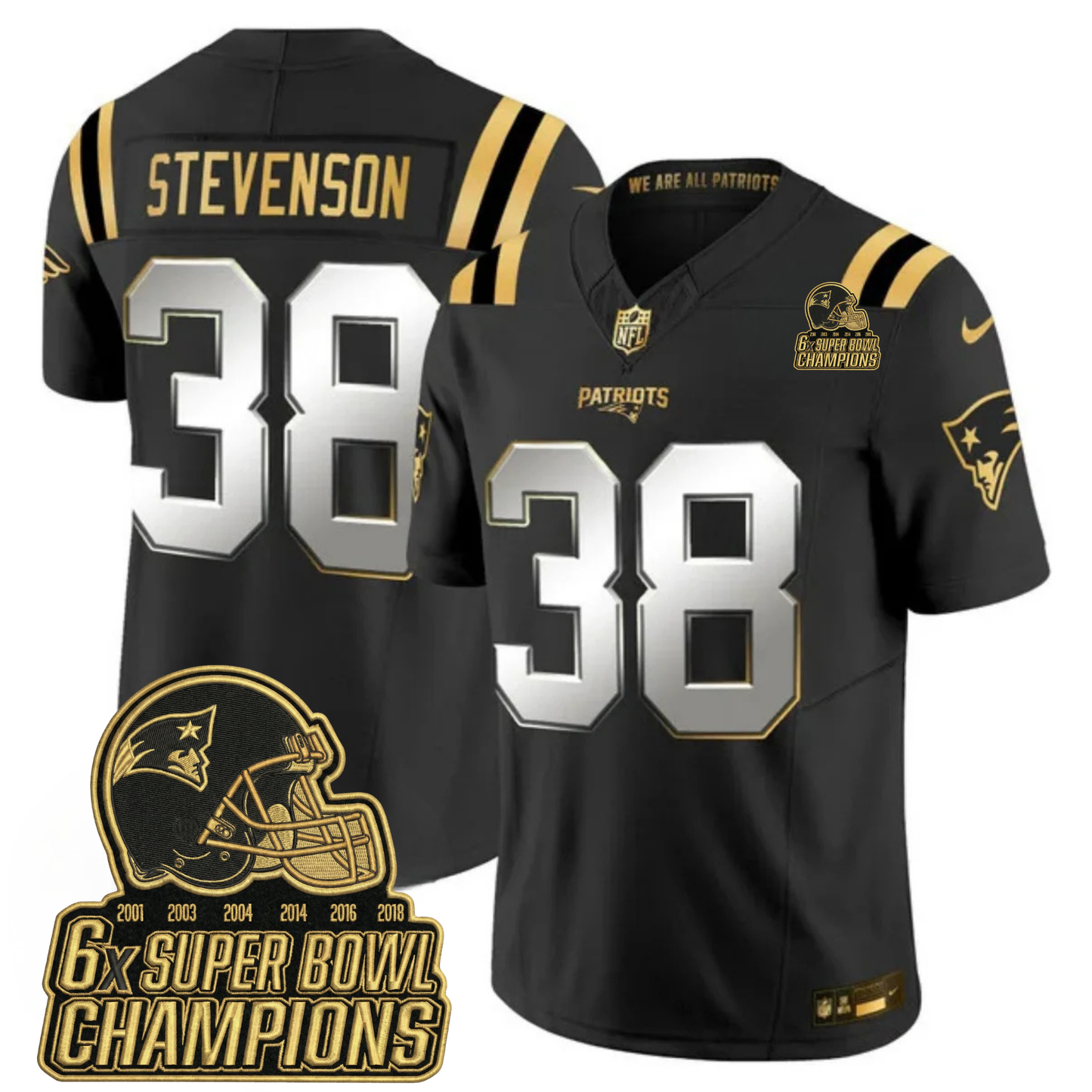 NE 6-Time Champions & Massachusetts Patch Vapor Limited Jersey V3- All Stitched