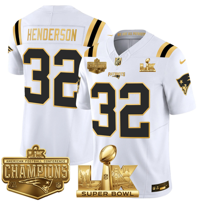 NE AFC Champs & S.B LX Patch Limited Gold Jersey - All Stitched