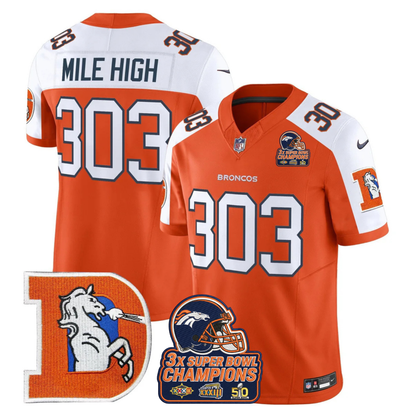 DEN Throwback 3-Times Champions Patch Vapor Limited Jersey V3 - All Stitched