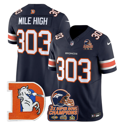 DEN Throwback 3-Times Champions Patch Vapor Limited Jersey V3 - All Stitched