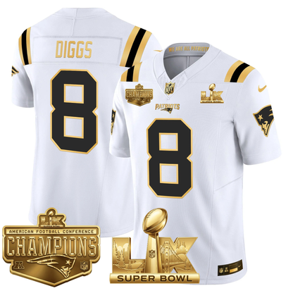 NE AFC Champs & S.B LX Patch Limited Gold Jersey - All Stitched