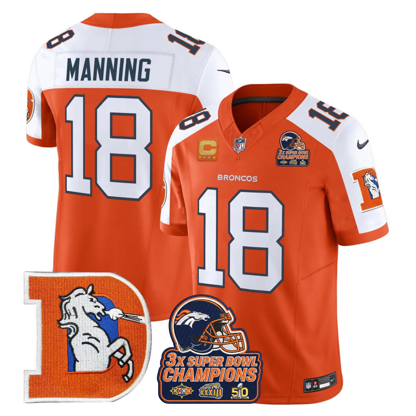 DEN Throwback 3-Times Champions Patch Vapor Limited Jersey V3 - All Stitched