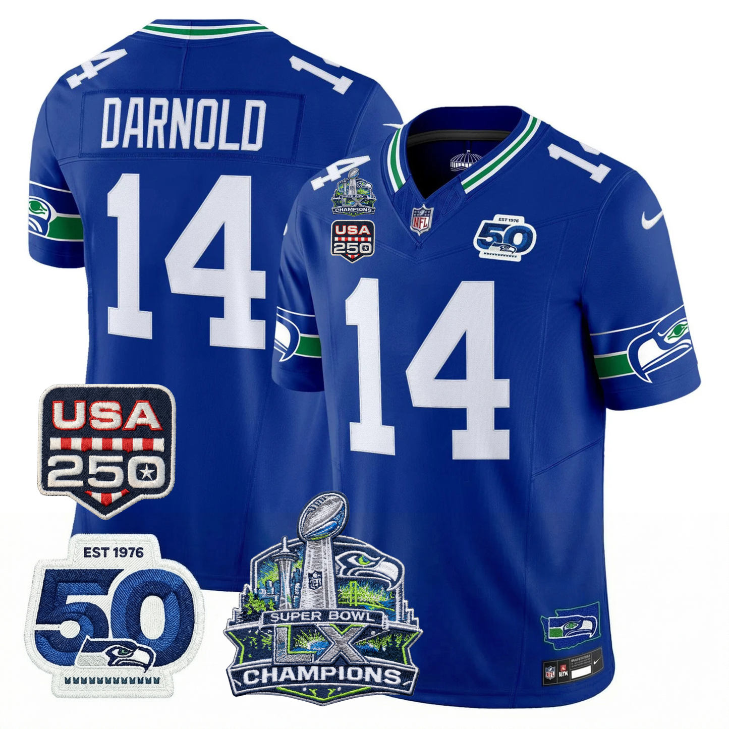 SEA S.Bowl LX Champions Patch Vapor Limited Jersey - All Stitched