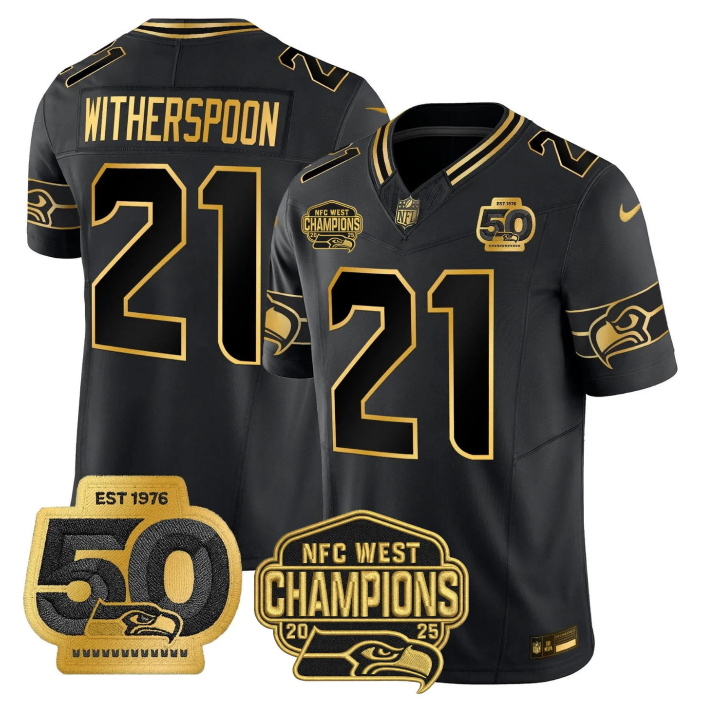 SEA 50th & NFC West Champions Patch Gold Vapor Limited Jersey - All Stitched