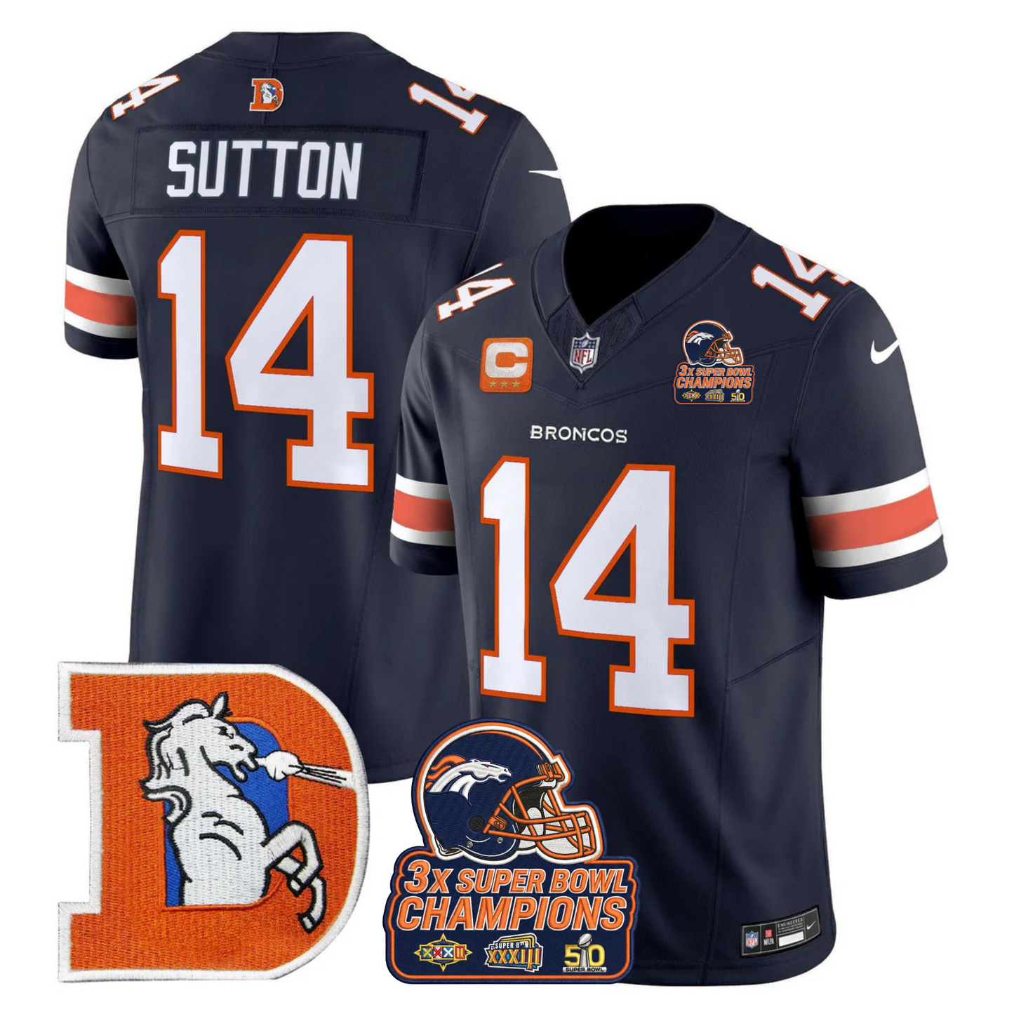 DEN Throwback 3-Times Champions Patch Vapor Limited Jersey V3 - All Stitched