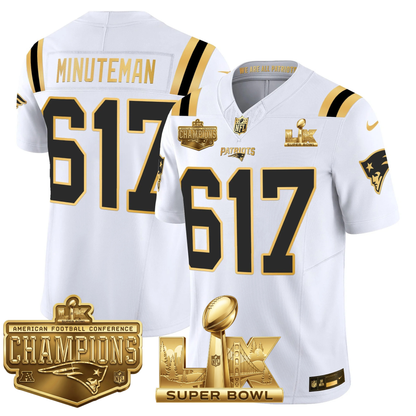 NE AFC Champs & S.B LX Patch Limited Gold Jersey - All Stitched