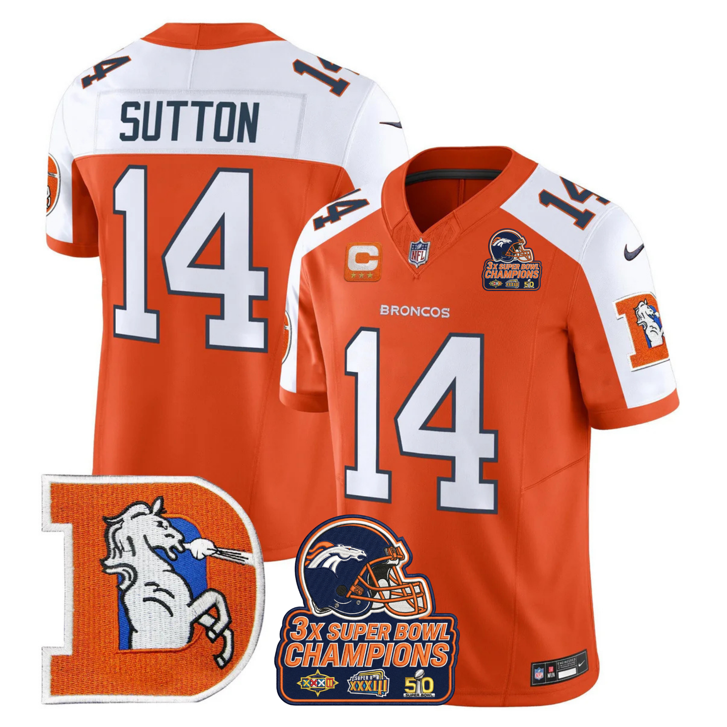 DEN Throwback 3-Times Champions Patch Vapor Limited Jersey V3 - All Stitched
