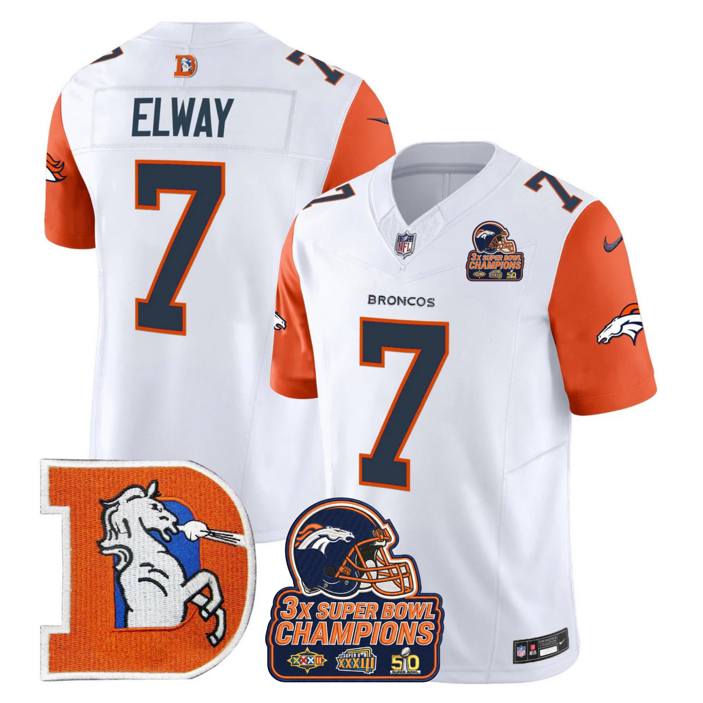 DEN Throwback 3-Times Champions Patch Vapor Limited Jersey V3 - All Stitched