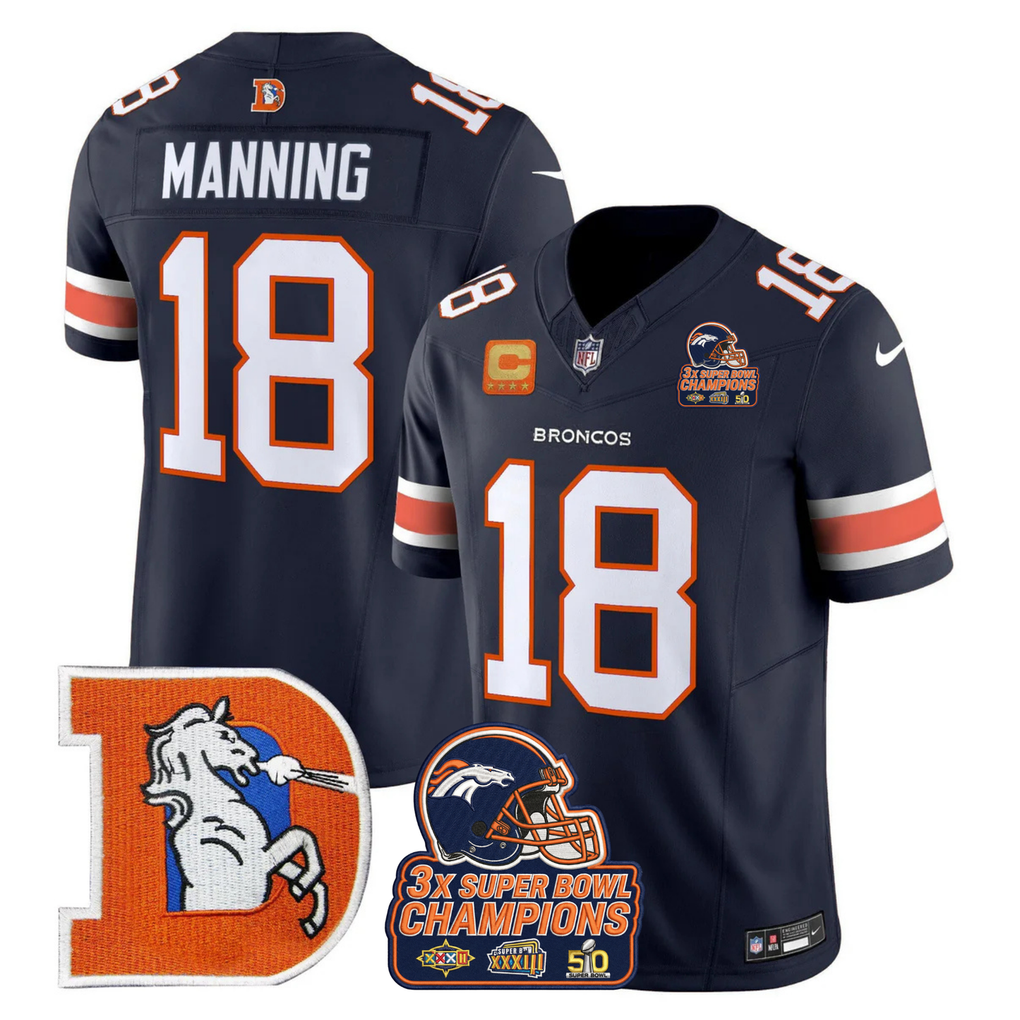 DEN Throwback 3-Times Champions Patch Vapor Limited Jersey V3 - All Stitched