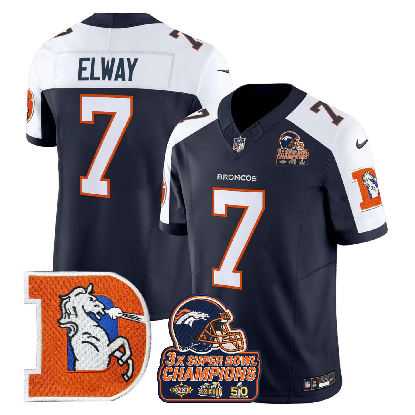 DEN Throwback 3-Times Champions Patch Vapor Limited Jersey V3 - All Stitched