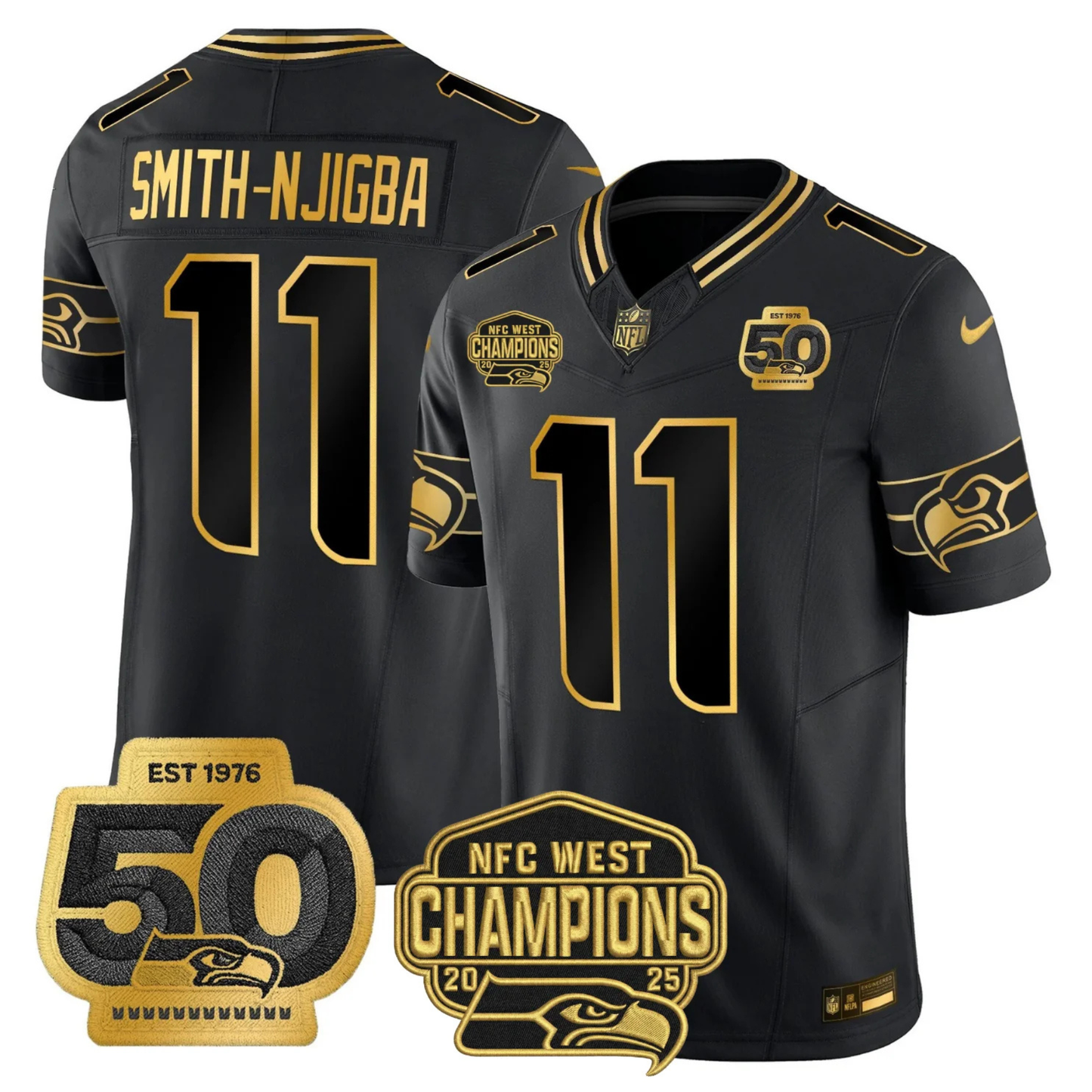 SEA 50th & NFC West Champions Patch Gold Vapor Limited Jersey - All Stitched