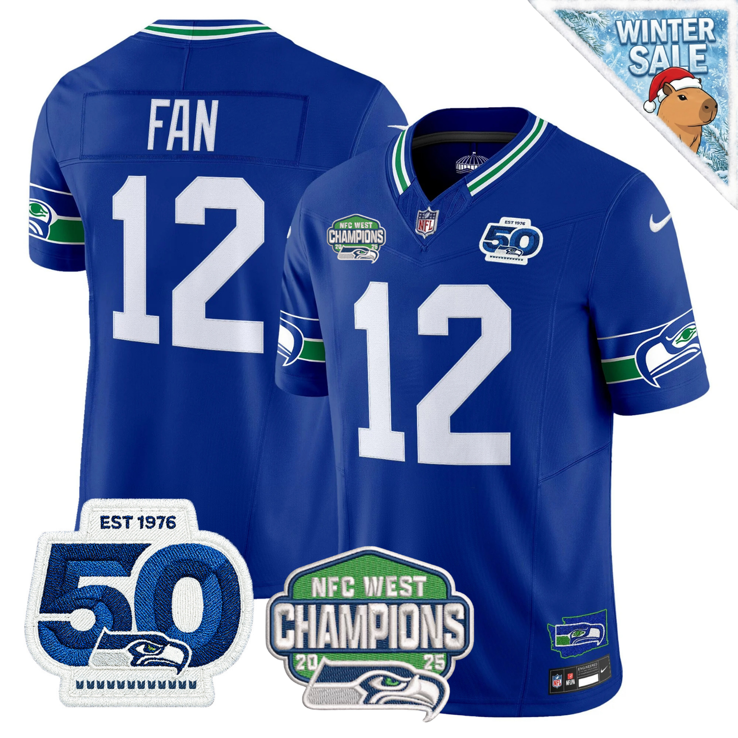 Seattle Seahawks 50th & NFC West Champions Patch Vapor Limited Jersey - Stitched