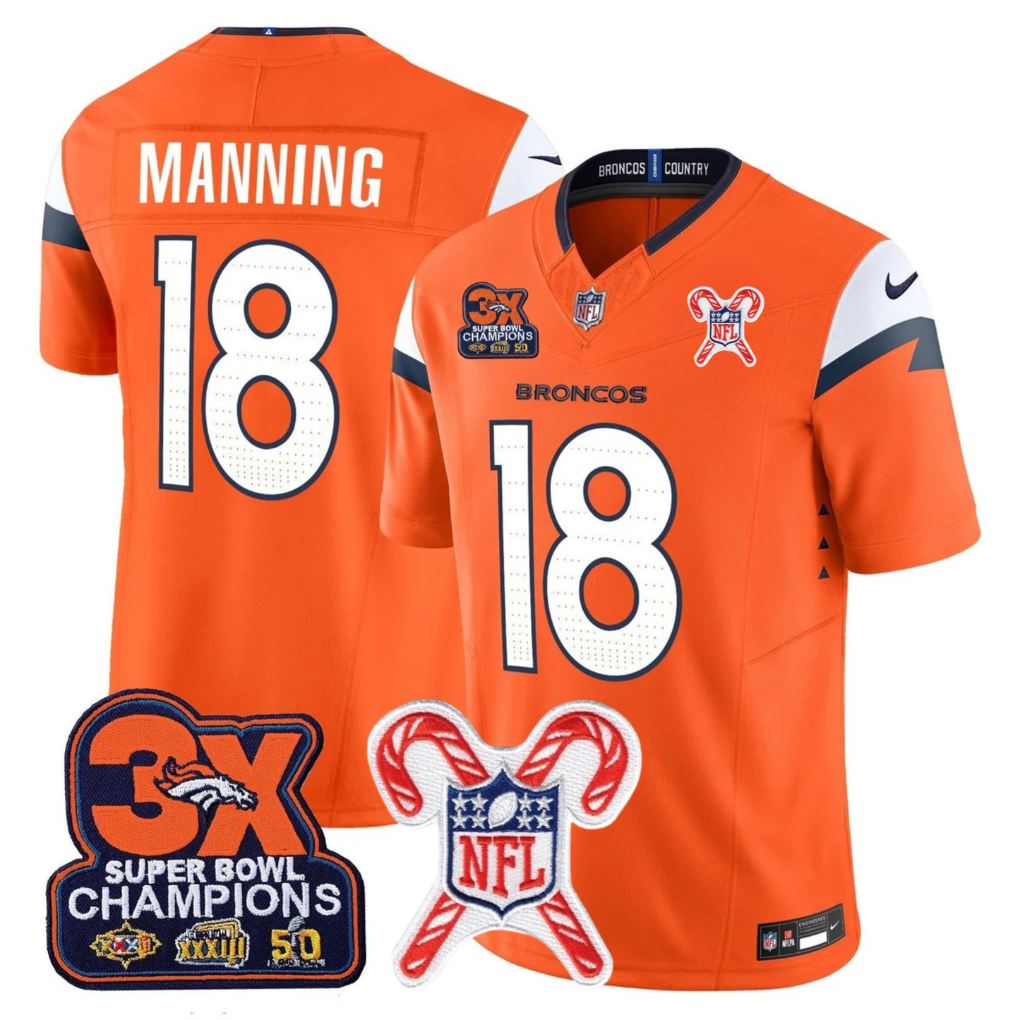 DEN 3-Time Champions & Christmas Patch Vapor Limited Jersey - All Stitched
