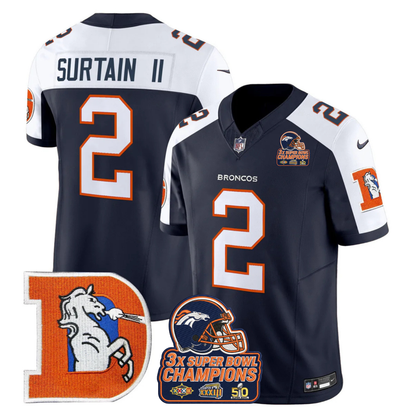 DEN Throwback 3-Times Champions Patch Vapor Limited Jersey V3 - All Stitched
