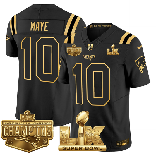 NE AFC Champs & S.B LX Patch Limited Gold Jersey - All Stitched