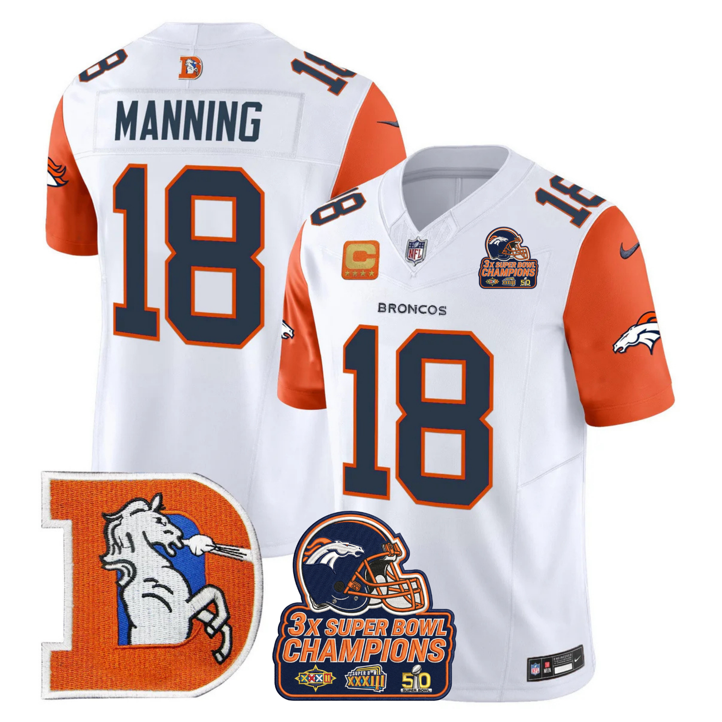 DEN Throwback 3-Times Champions Patch Vapor Limited Jersey V3 - All Stitched