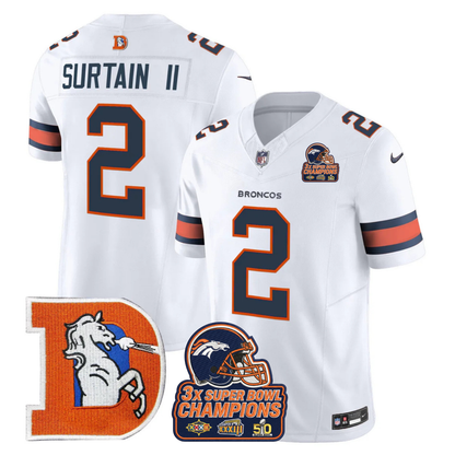 DEN Throwback 3-Times Champions Patch Vapor Limited Jersey V3 - All Stitched