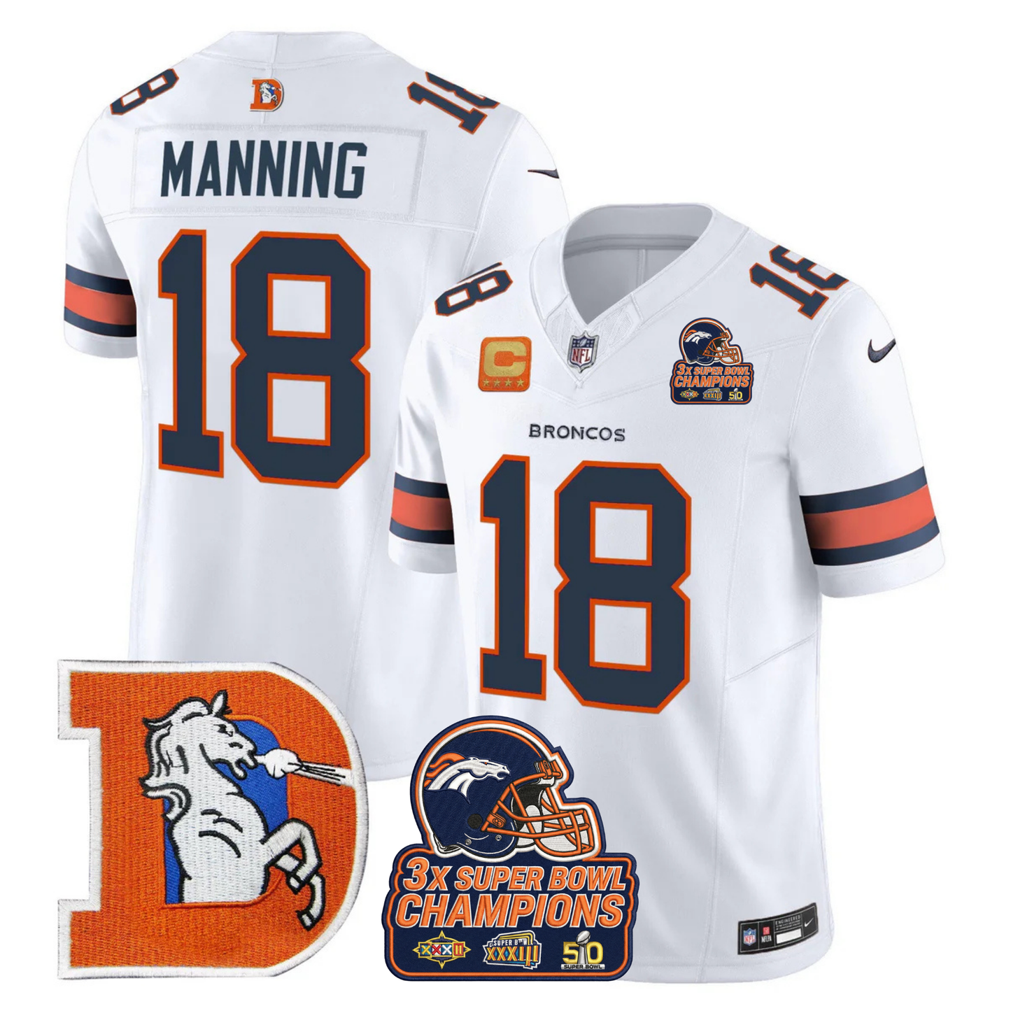 DEN Throwback 3-Times Champions Patch Vapor Limited Jersey V3 - All Stitched