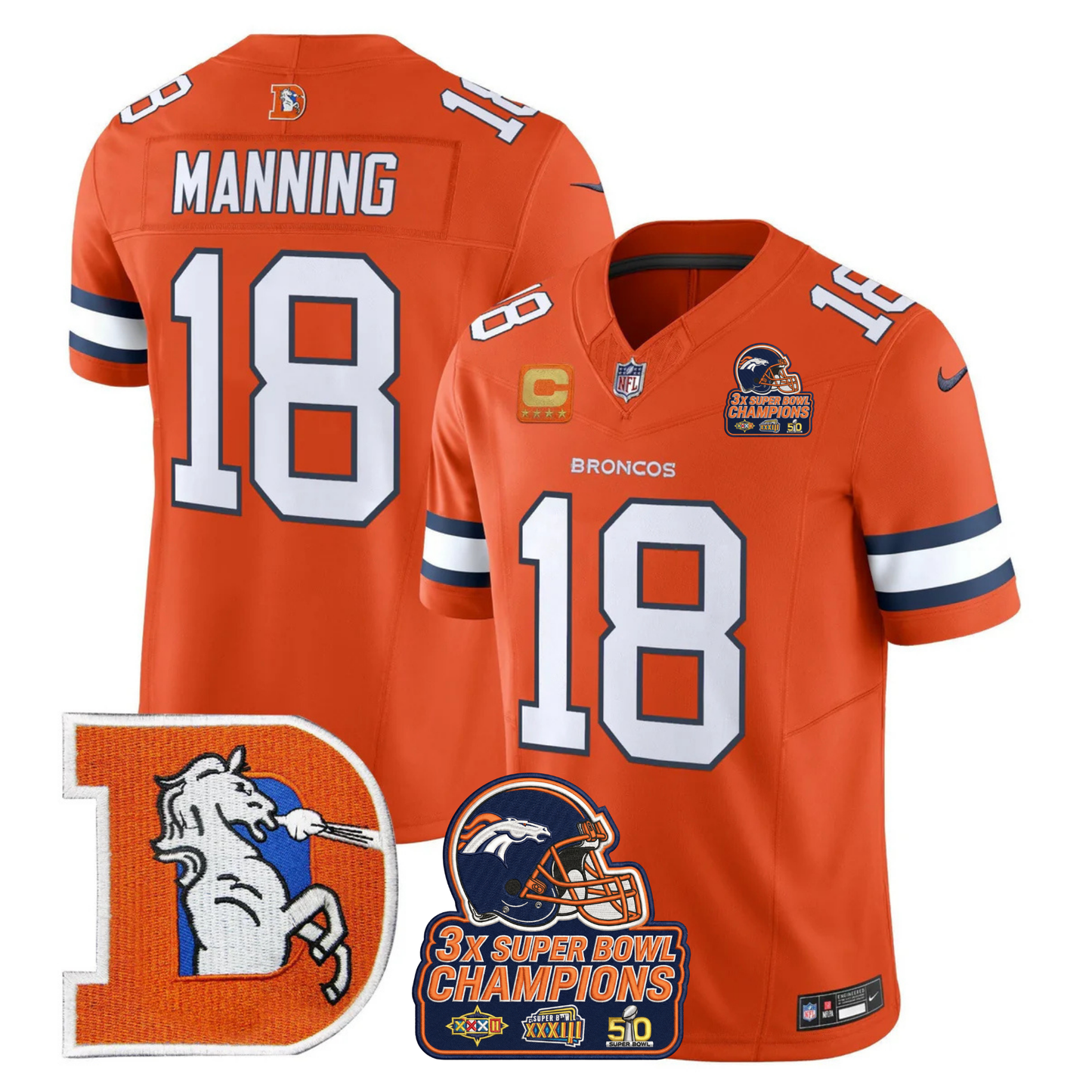 DEN Throwback 3-Times Champions Patch Vapor Limited Jersey V3 - All Stitched
