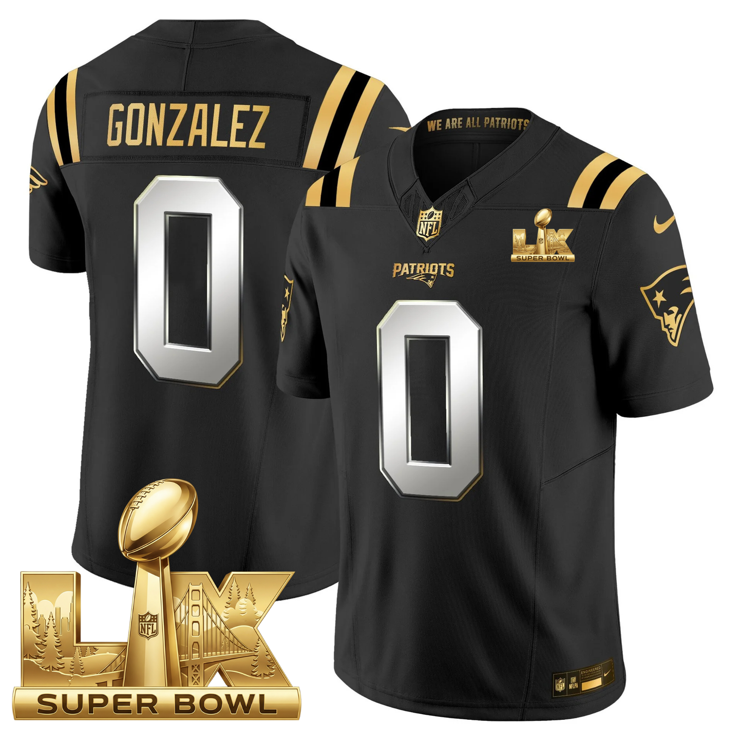 NE SB LX Game Patch Vapor Limited Gold Jersey - All Stitched
